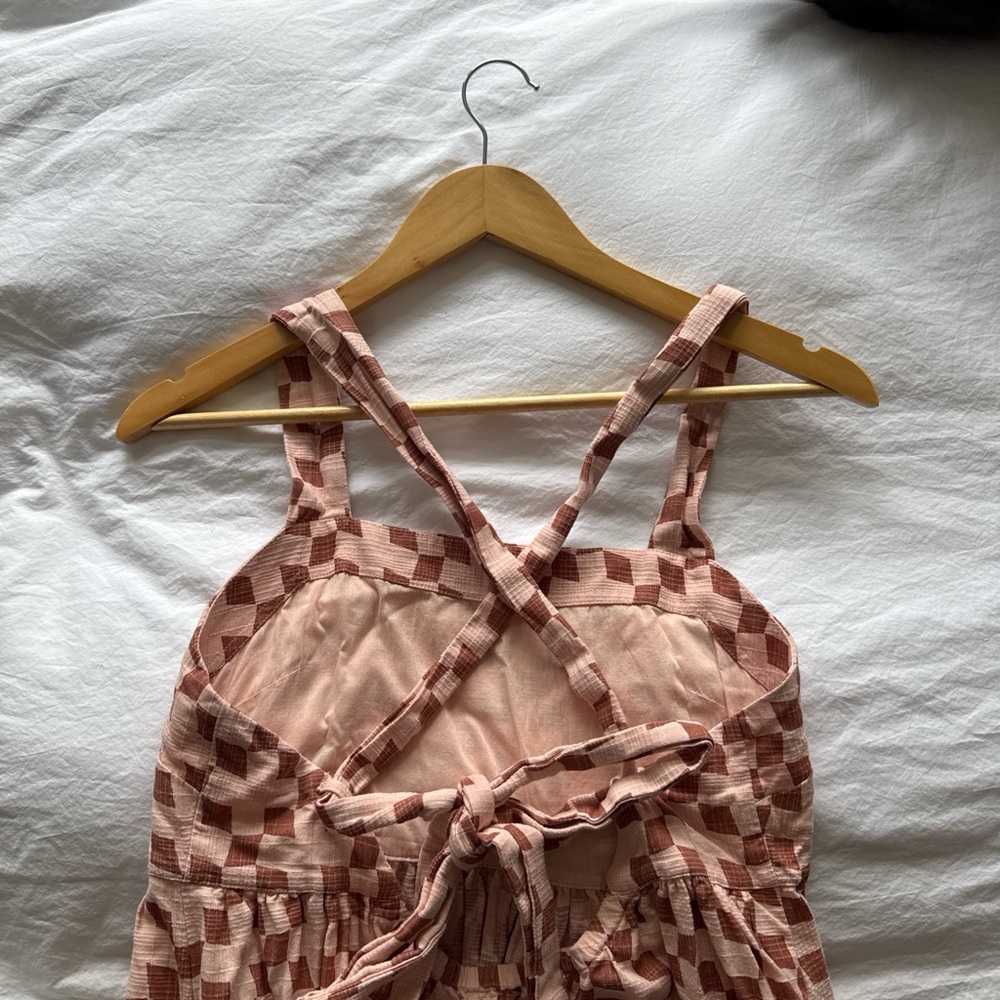 Madewell Pink Check Square-Neck Midi Dress - Picture 2 of 6